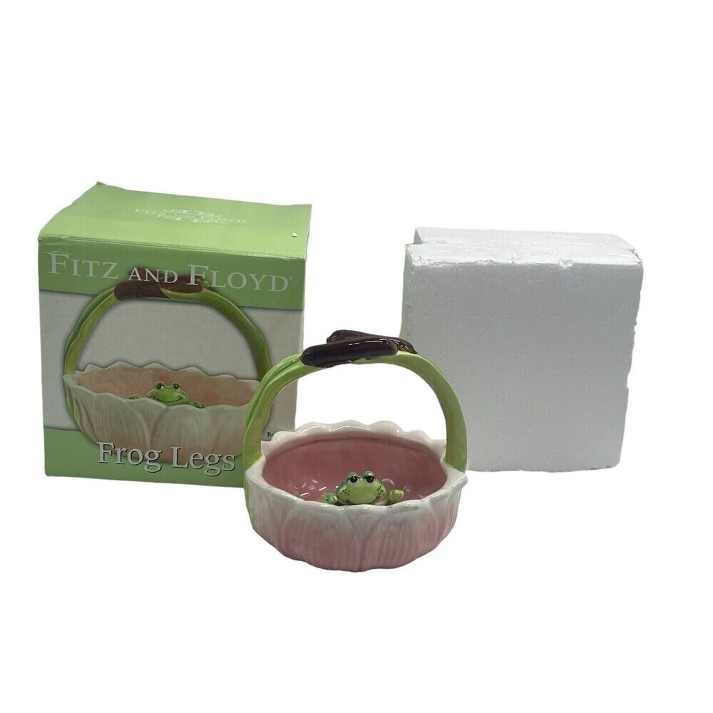 Fitz and Floyd Frog Legs Ceramic Basket Pink Easter Candy Dish Essentials w/Box